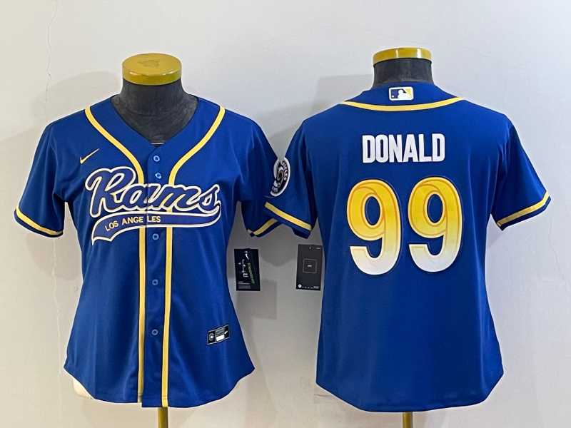 Womens Los Angeles Rams #99 Aaron Donald Royal With Patch Cool Base Stitched Baseball Jersey->women nfl jersey->Women Jersey